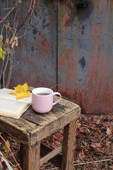 a cup of tea and leaves
