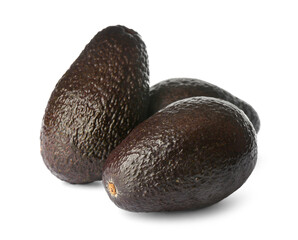 Fototapeta premium Whole fresh ripe avocadoes on white background