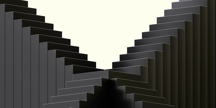 black abstract stair case in front of white background 3d render illustration
