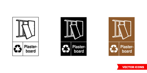 Plasterboard recycling sign icon of 3 types color, black and white, outline. Isolated vector sign symbol.