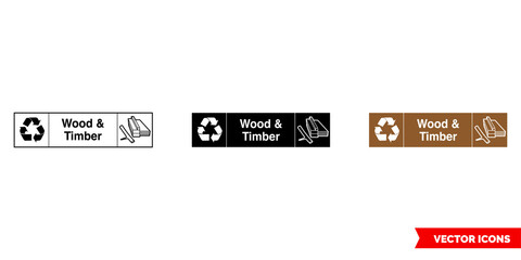 Wood and timber landscape recycling sign icon of 3 types color, black and white, outline. Isolated vector sign symbol.