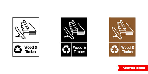 Wood and timber recycling sign icon of 3 types color, black and white, outline. Isolated vector sign symbol.