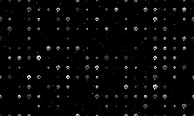 Seamless background pattern of evenly spaced white cloud technology symbols of different sizes and opacity. Vector illustration on black background with stars