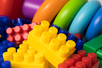 toy background made with color plastic bricks