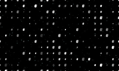 Seamless background pattern of evenly spaced white school bag symbols of different sizes and opacity. Vector illustration on black background with stars