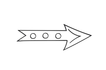 Hand drawn arrow in doodle style. Cute direction indicator. Isolated object on a white background.