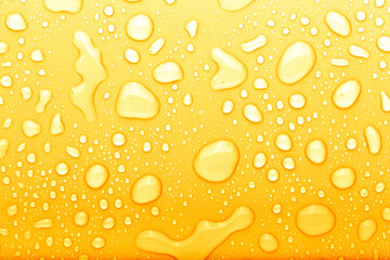 Drops of water on a color background. Selective focus. Yellow. Toned