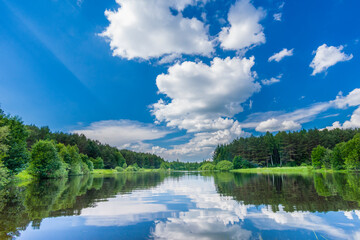 Small forest lake at a summer day in Belarus
