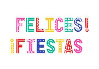 Fiesta colorful and bright banner. Festive vector illustration with hand drawn letters with decorations.