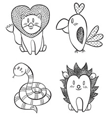 Valentine's day Animals Hand Drawn Vector Illustrations