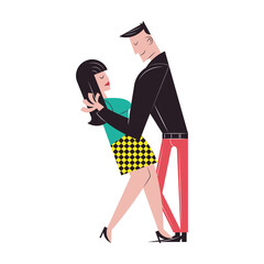 Romantic couple cartoons dancing vector design