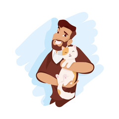 Man hugging cat mascot vector design
