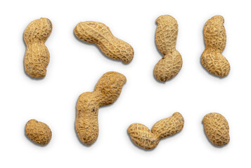 Peanuts isolated on white background, macro shot