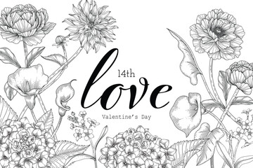 Hand drawn floral valentine's day background.