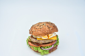 Fresh tasty burger with onions and tomatoes 