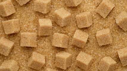 brown sugar cubes top view. Demerara golden brown sugar