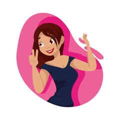 woman cartoon making love and peace symbol vector design