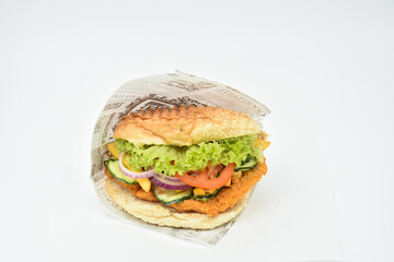 Tasty hamburger on white background,