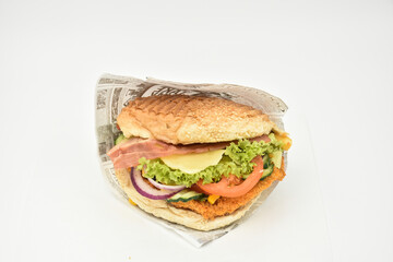 Tasty hamburger on white background,