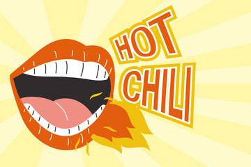 Hot chili and mouth screaming with flame vector design