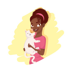 Afro woman with cat mascot vector design