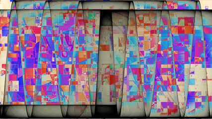 Rendu d'un travail numérique, composition abstraite rythmée par les couleurs.