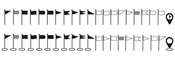 Set of black and white flags icon. Vector map markers set,location marker symbol,map pointer.Vector illustration in EPS 10.
