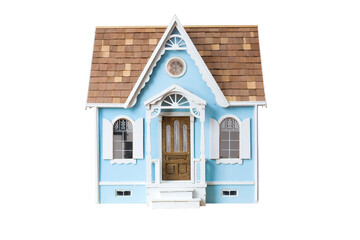 Realistic looking wooden dollhouse isolated on white with clipping path