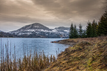 Bistrita,ROMANIA,View of Colibita Lake in december 2020