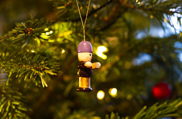 close up of christmas tree decoration nutcracker