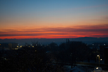 red sunset and blue sky