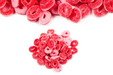 Jelly rings isolated on white background. Pink rings.