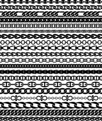 Twenty chain pattern brushes black and white abstract vector silhouette collection