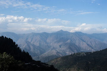 mountains and clouds 0f mussoorie.  hill station in Uttarakhand, India.  