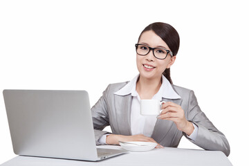 Portrait of young business women holding coffee cup