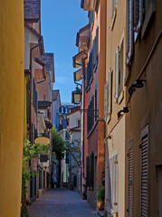A colorful narrow backstreet in Zurich, Switerland