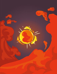 Military explosion flame bubble with smoke vector design