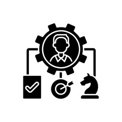 Operations management black glyph icon. Maximizing organization profit. Production process control. Creating highest efficiency level. Silhouette symbol on white space. Vector isolated illustration