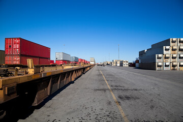 Fototapeta na wymiar Rail yard with containers loaded onto train