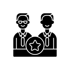 Directorate black glyph icon. Membership on directors board. Executive staff. Specialised administrative body. Director office. Silhouette symbol on white space. Vector isolated illustration
