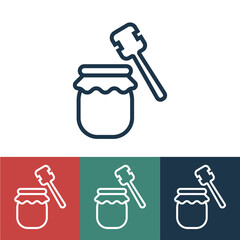 Linear vector icon with bank and spoon of honey