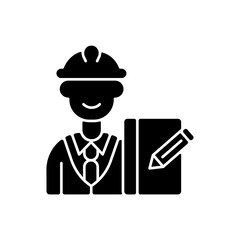 Supervisor black glyph icon. Responsibility for employees productivity and actions. Providing guidance and support. Overseeing projects. Silhouette symbol on white space. Vector isolated illustration