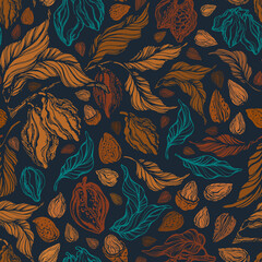 Cocoa, nuts seamless pattern. Vector texture print