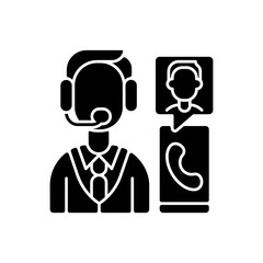 Customer service department black glyph icon. Support professionals. Providing speedy, effective resolutions. Communication channels. Silhouette symbol on white space. Vector isolated illustration