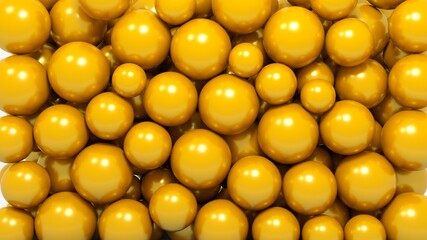 Gold balls, 3d illustration. Abstract design objects, decorative elements.