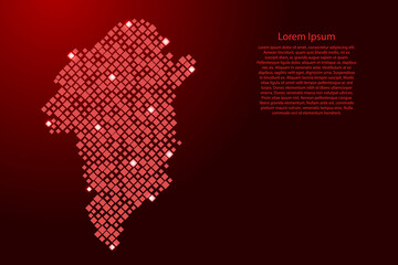 Fototapeta premium Greenland map from red pattern rhombuses of different sizes and glowing space stars grid. Vector illustration.