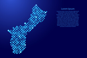 Djibouti map from blue pattern rhombuses of different sizes and glowing space stars grid. Vector illustration.