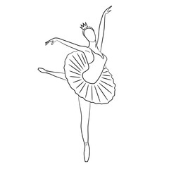 Balerina, balette dencer in the pose arabesque sketch draw from the contour black brush lines different thickness on white background. Vector illustration. © elenvd