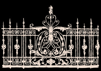 Vector drawing of silhouette decorative vintage lattice of old building exterior