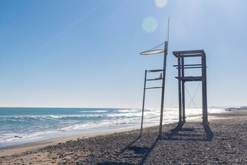 Landscape of a lifeguard at the beach